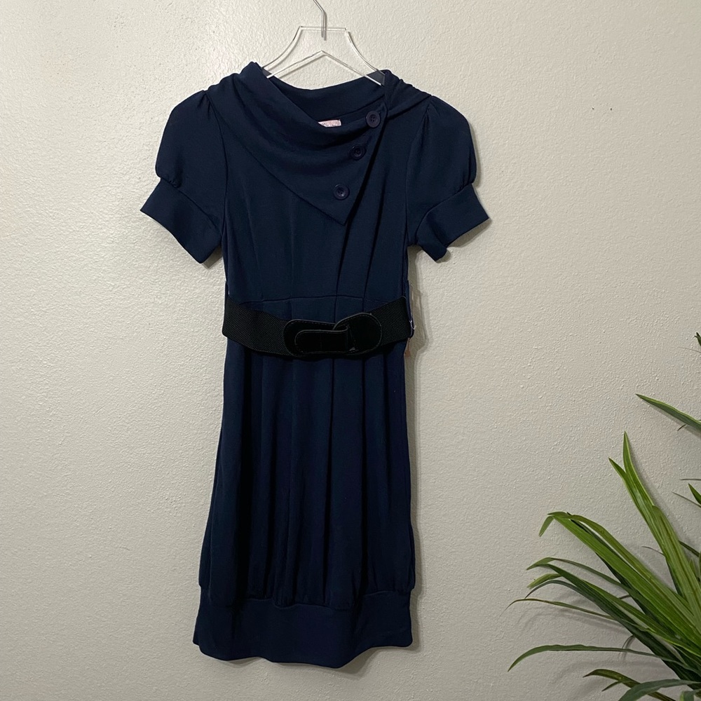 Epilogue cowl neck button wide belt dress NWT
